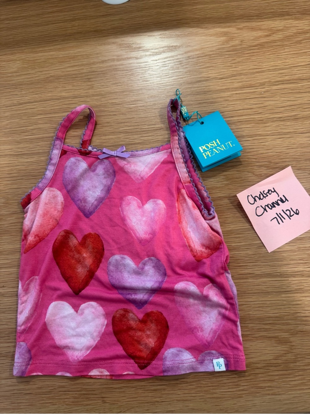 Posh Peanut Pink Heart Watercolor Tank